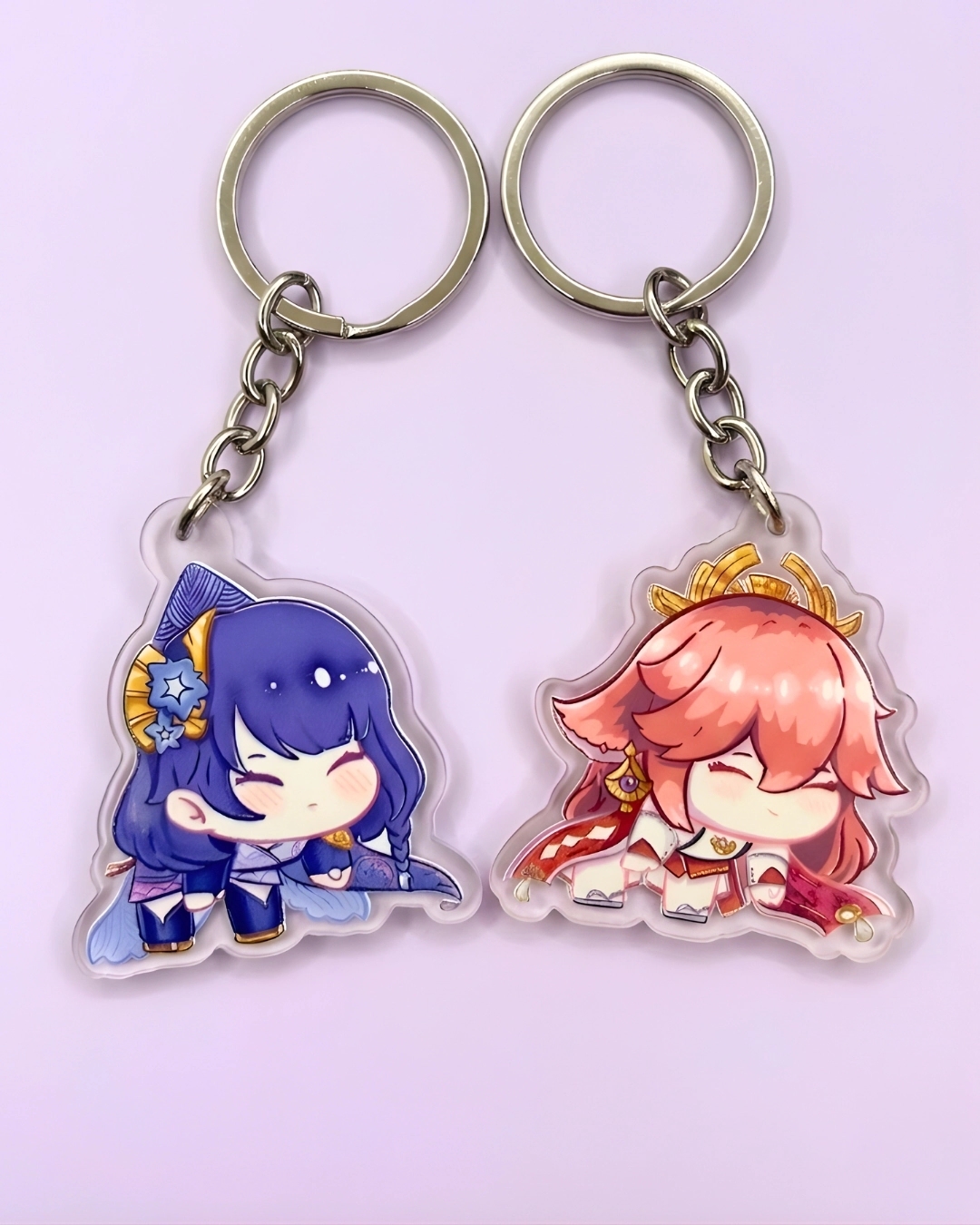 Set of 2 Genshin Impact Acrylic Transparent Hanging Keychain Raiden Shogun/Ei and Yae Miko.