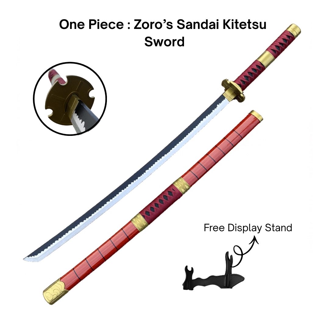 One Piece Red Sandai Kitetsu Zoro Cosplay Katana Premium Life Size Wooden Katana [104 CM]